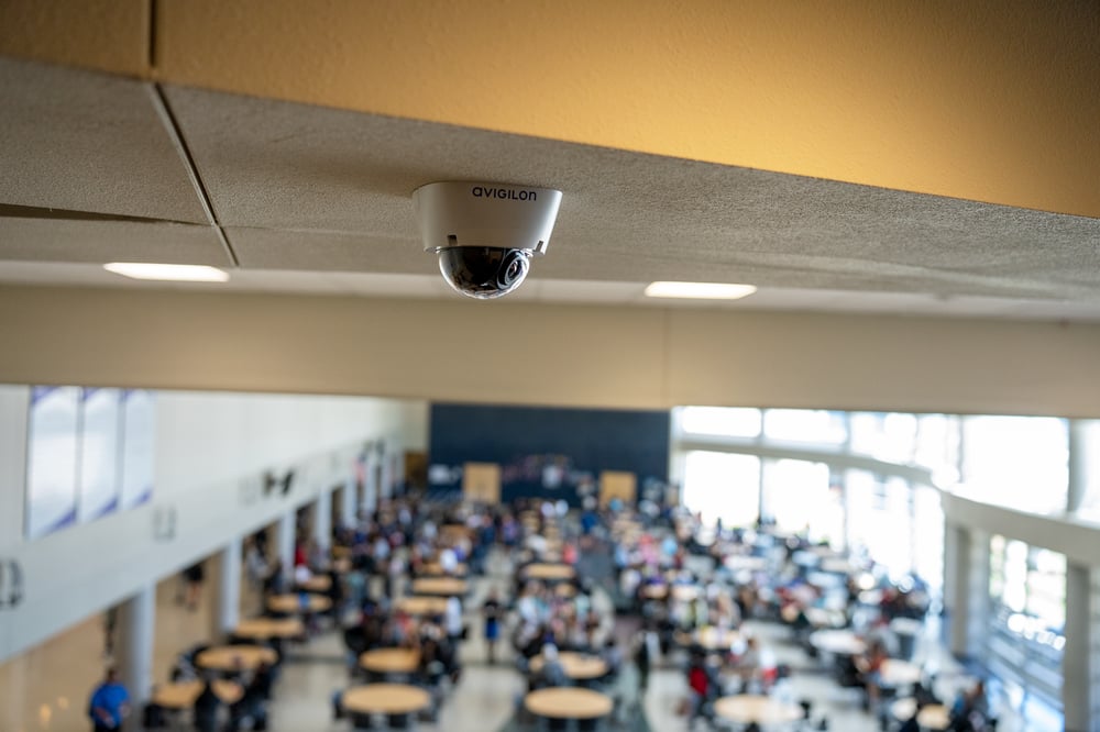security dome camera in a school lunchroom